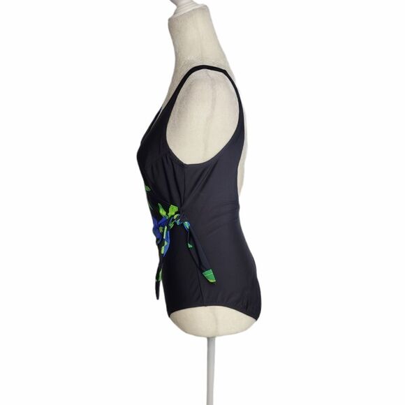 VINTAGE 90s swimsuit faux wrap floral one piece M - Picture 2 of 9